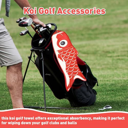 Mindsoft Koi Fish Golf Towel Cute Microfiber Golf Towel Carabiner Clip, Cleaning Cloth & Clubs Koi Pattern Golfs Accessories and Gifts for Men Women(Red) - color: Red