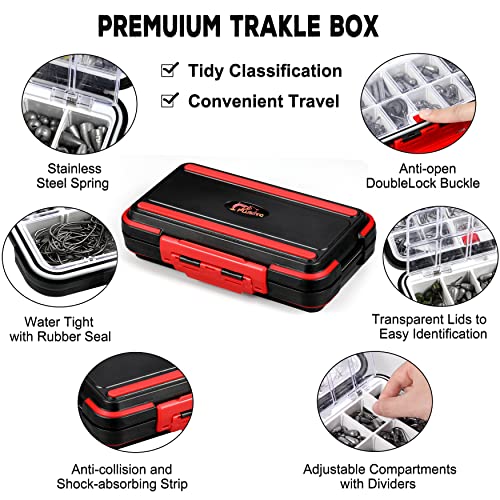 PLUSINNO 253/387pcs Fishing Gear Accessories Kit, Fishing Tackle Box with Tackle Included, Fishing Hooks, Fishing Weights Sinkers, Spinner Blade, Fishing Equipment for Bass Trout Bluegill Crappie - color: 387pcs Fishing Accessories Kit