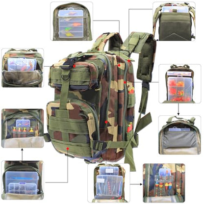Lightweight Fishing Tackle Backpack Professional Water-Resistant All-in-One Rod Holder & Gear Storage - color: Camouflage Color