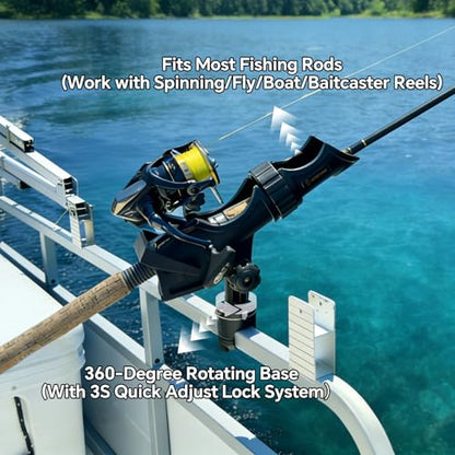 HITORHIKE Fishing Rod Holder Universal Fit Kit Allows for 360-degree Adjustment Kayak Fishing Boat Powerlock Rod Holder - style: Fishing Rod Holder X2+round&square Rail Mount X2