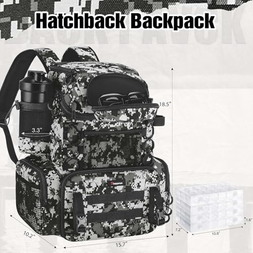 Piscifun Fishing Tackle Backpack with Rod Holders & 4 Tackle Boxes,42L Digital Camo Dry Bag, Waterproof Floating bag 10L Green