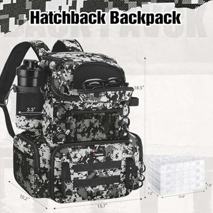 Piscifun Fishing Tackle Backpack with Rod Holders & 4 Tackle Boxes,42L Digital Camo Dry Bag, Waterproof Floating bag 10L Green