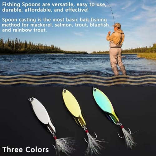 Fishing Spoons Fishing Lures Casting Spoon Metal Jig Lure Trout Lures for Freshwater/Saltwater, Reflective Spoons Bait with Treble Hooks Fishing Tackle 5 Pcs - color: Sliver (5pcs), size: 5/8oz