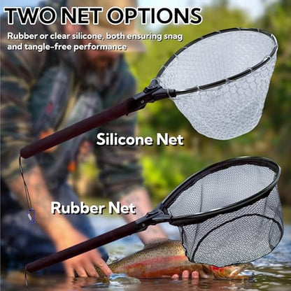 Floating Fishing Net, Rubber Coated Landing Net Ideal for Kayak & Wading Fishing, Easy Catch & Release, Compact & Foldable for Easy Transportation & Storage