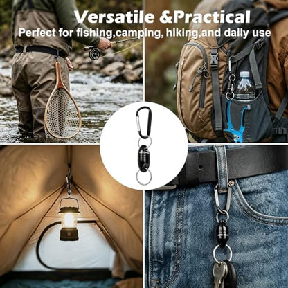 Magnetic Net Release for Fly Fishing, Aluminum Magnetic Quick Release Keychain, Fly Fishing Net Magnet Holder Retractor with Carabiner - color: black