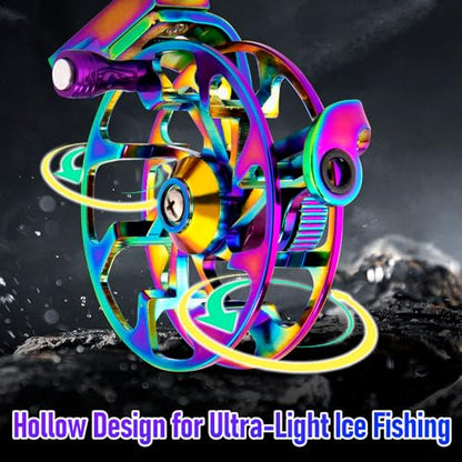 Alwonder Ice Fishing Reel Dazzling Color, CNC-Machined Aluminum Ultra-Lightweight and Durable Inline Ice Fishing Reel, Smooth Right Hand Ice Reels Fishing Gear - size: Size L