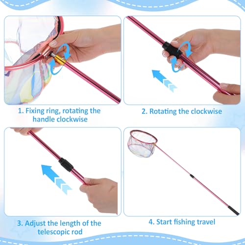 Telescopic Fishing Net with Bucket, Telescopic Fishing Landing Net, Lightweight Aluminum Pole Non Slip Handle for Catching Frogs Butterfly Fish Crab for Beach Stream Outdoor - color: Blue,Pink