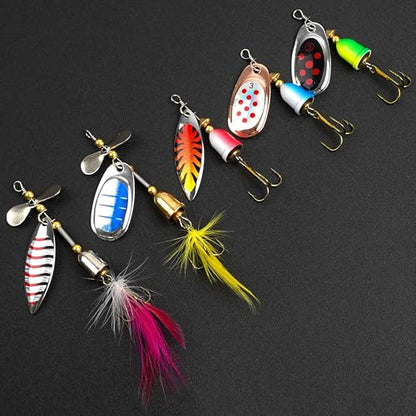 Fishing Lures Spinnerbait Kit Rooster Bait Tail Fishing Lures Inline Spinner Baits Bass Salmon Trout Spoon Hard Metal Spinnerbaits for Saltwater Freshwater - style: 5pcs-(2.4"-3.03")-(0.25-0.28oz)