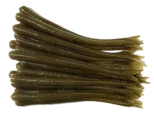 20 Pcs 4-1/2" Drop Shot Finesse Worms (Scent, Float), Soft Plastic Worms, Bass Fishing Worms - color: Green Pumpkin