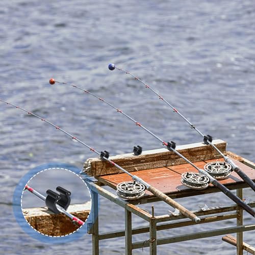 Rubber Fishing Rod Holder Clips, 20 Pack Black 16mm Inner Diameter Adjustable Pole Clips, Saltwater Resistant Fishing Accessories for Boat, Kayak, Dock, Railing & Garage Storage