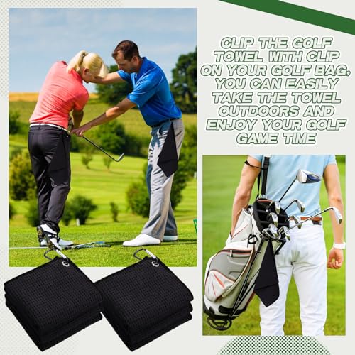 Batiyeer 30 Pcs Bulk Golf Towels for Golf Bags 16'' x 16'' Microfiber Fabric Golf Towel Waffle Pattern with Clip for Bags Men Mini Tournament Fitness Yoga Camping (Black) - color: Black