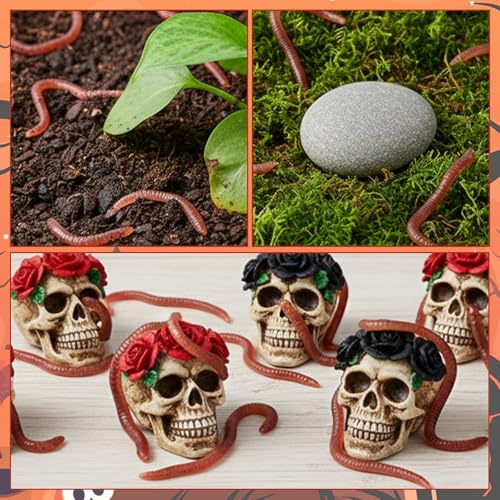100 Pcs Fake Worms Soft Lure Trout Worm Earthworm 3.35 in Faux Lifelike Stretchy Rubber Earthworms Trick Toy Fishing Lures Baits for Halloween Sensory Bin April Fool's Day Party