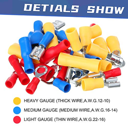 Hoteam 1200 Pcs Cold Shrink Insulated Electrical Wire Connectors Kit Wire Crimp Terminals Butt, Ring, Spade, Fork Quick Disconnect Assortment Kit with Storage Box for Automotive Marine Boat Truck