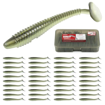 Paddle Tail Swimbaits 100/80/50PCS, 5/4/3/2 inch Soft Fishing Lures Bulk Pack – Durable Lifelike Action Lures for Bass, Trout, Crappie – Freshwater & Saltwater Fishing Gifts - color: Light Green, size: 4in, 80pcs