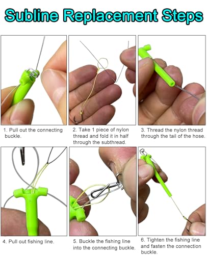 Abrasion Resistant Braided Fishing Lines with 3 Hooks and Stainless Steel Snap Connect, Anti-Tangle Tandem Fishing Hooks with Organizer, 5 Sets of Hooks with Storage Box