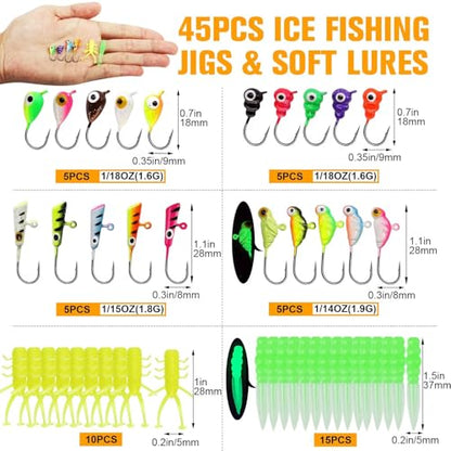 Dovesun Fishing Kit Ice Fishing Jigs Ice Fishing Lures Walleye Fishing Lures Crappie Jigs 135pcs/58pcs/45pcs/34pcs/30pcs/8pcs - color: B-Ice fishing jigs 45pcs