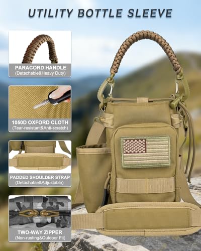 COOLYARD Water Bottle Holder with Strap Crossbody Sling Carrier Bag with Phone Pocket Molle Tactical Pouch for Walking Hiking Camping Gym Travel - color: Brown