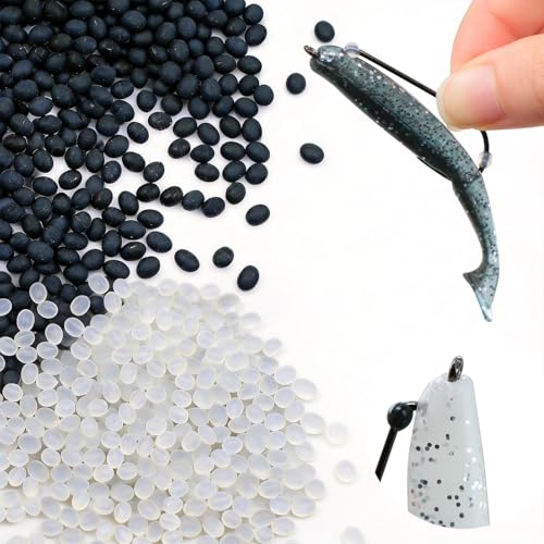 9KM DWLIFE Bait Stoppers Fishing Bait Pegs Stoppers 300PCS– Silicone Soft Plastic Bait Keeper Pegs for Texas Rig, Carolina Rig & Bass Fishing, Bait Stopper Retainer for Worm Hooks, Jigs, Chatterbaits - color: Black(150pcs)+White(150pcs)