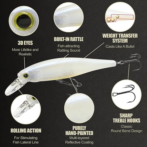 LUCKY CRAFT Pointer 100SP, Jerkbait Side by Side Action Tournament Winning Perfect Wobbling Freshwater Lake Bass Fishing Champion Bait - color: 445 French Pearl OB