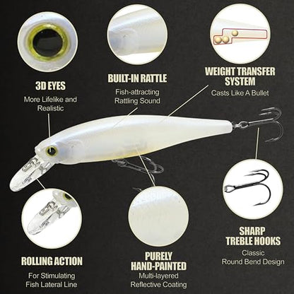 LUCKY CRAFT Pointer 100SP, Jerkbait Side by Side Action Tournament Winning Perfect Wobbling Freshwater Lake Bass Fishing Champion Bait - color: 445 French Pearl OB