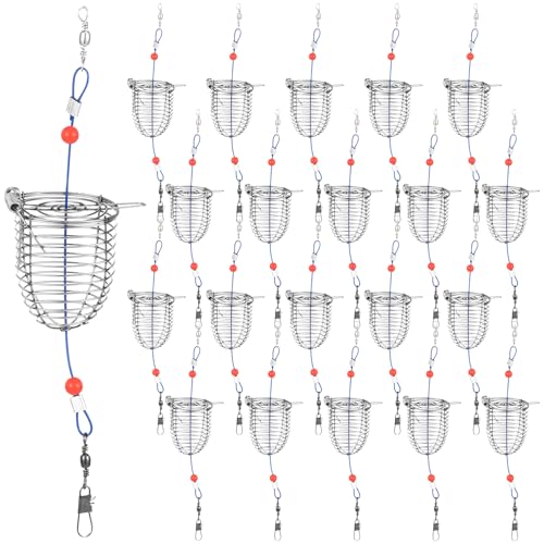 Hollowfly 20 Pcs Carp Fishing Bait Trap Cage Bulk Stainless Steel Feeder Basket Holder Coarse Lure Trap Catfish Carp Fishing Accessories - size: 6 x 1.7"