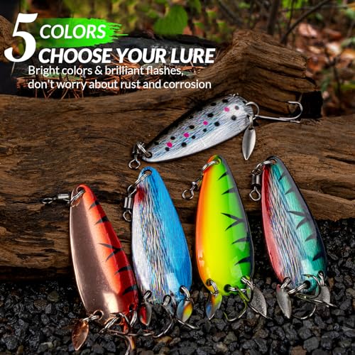 THKFISH 5pcs Saltwater Fishing Lures, Fishing Spoons with Durable Treble Hooks, Jigs Lure for Tuna Salmon Grouper, Sea Fish Jigging Lure, Trolling Spoon for Bass Fish with Tackle Box - color: C-1/2oz-5pcs