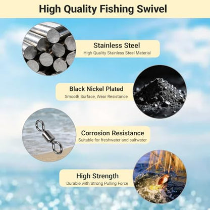 Atibin Heavy Strength Fishing Swivels Stainless High Duty Swivel Fishing Lure Steel Saltwater Barrel Swivels Rolling Black Nickel - size: Size1/0 (132lb) 25 pcs