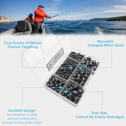 100/150Pcs Split Shot Fishing Weights – Premium Removable Fishing Sinkers,5/6 Sizes Assortment (0.02oz–0.14oz) for Freshwater & Saltwater Fishing - style: 150-large Round