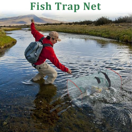 5PCS Fish Trap Net, Collapsible Clear Minnow Trap Fish Lobster Shrimp Crayfish Crab Baits Cast Mesh Traps, Portable Folded Automatic Fishing Nets Accessories for Pinfish Bait Crawfish