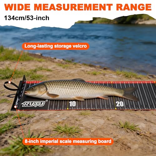 RUTU 53-Inch Fishing Scroll Tape Measure, with 8-Inch Imperial Scale Measuring Board, Fishing Measuring Ruler Tool, Foldable, Waterproof, Suitable for Boats, Kayaks, Rafts and Outdoor Fishing - size: 53X8in