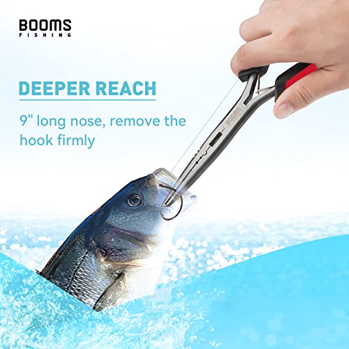 Booms Fishing F03 Needle Nose Fishing Pliers, 9" Fisherman's Pliers, Long Nose Hook Remover, Saltwater Resistant Fishing Gear, Red - color: 9"_red