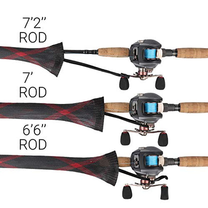RUNCL Fishing Rod Sleeves & Reel Bags, Spinning/Casting Rod Socks & Spinning/Baitcasting Reel Covers - Protection Solution, Space Saver, Perfect Storage - Fishing Pole Sleeves & Reel Pouch (2 Pack) - color: Casting Rod Sleeves*2pcs+Reel Bags*2pcs,(Red & B