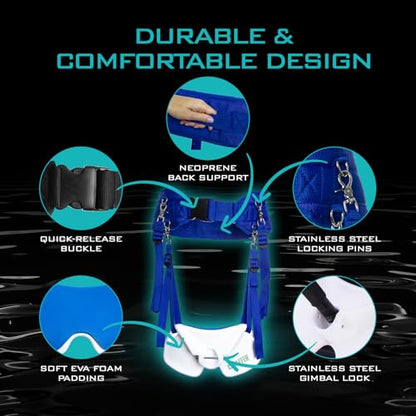 GAFFER SPORTFISHING Wide Body Adjustable Fishing Belt with Rod Holder - EVA Foam Padding, Ideal for Boat Fishing - color: Blue - 28 to 48 Inches
