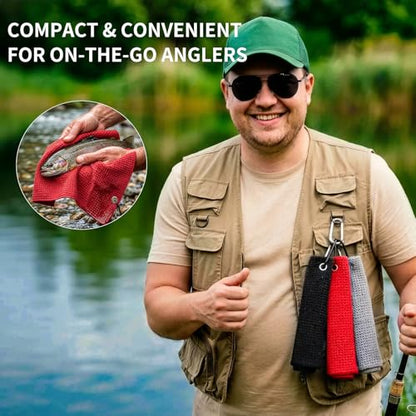 Fishing Towel with Clip,16" X 16",Waffle Pattern Effective Cleaning of Fishing Gear Accessories,Microfiber Absorbent Camping Towel for Men,Hiking Towel,Golf Towel,Pack of 3 (Black/Grey/Red) - color: Black/Grey/Red