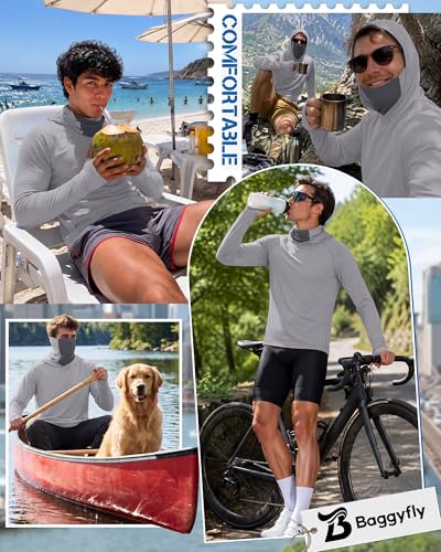 Men's UPF 50+ Sun Protection Hoodies Mask Long Sleeve Thumbholes Lightweight Dry Rash Guards Running Fishing Shirts - color: Glacier Gray, size: XX-Large