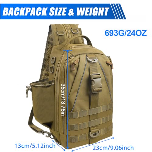 Fishing Backpack Sling Tackle Bag with Rod & Gear Holder Lightweight Outdoor Water-Resistant Shoulder Storage Bag Fishing Gift for Men Women