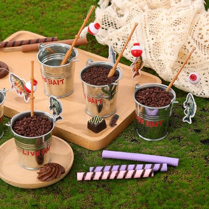 Soulchen 24 Pcs Mini Fishing Birthday Party Decorations Include 12 Fish Cupcake Pole Picks 12 Mini Tackle Live Bait 12 Bobber for Gone Fishing Theme Supplies Ocean Party Cake Decoration - style: Live Bait