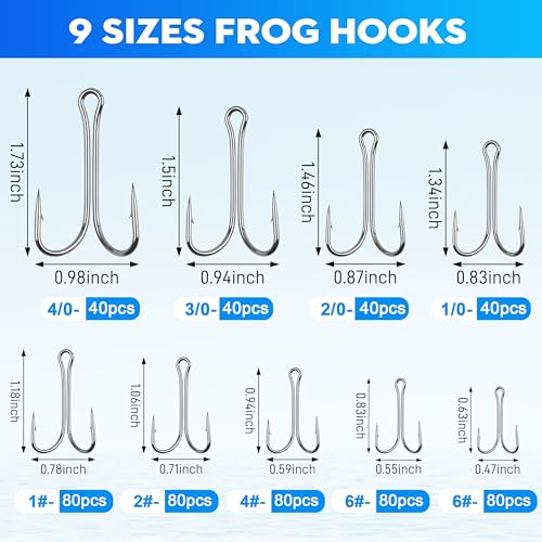 Double Fishing Hooks, 40/80pcs Classic Dual Frog Hooks High Carbon Steel Double Hooks Fishing Open Shank Barb Fishing Bait Hooks Saltwater Freshwater 8#-4/0 - size: 1/0-40PCS