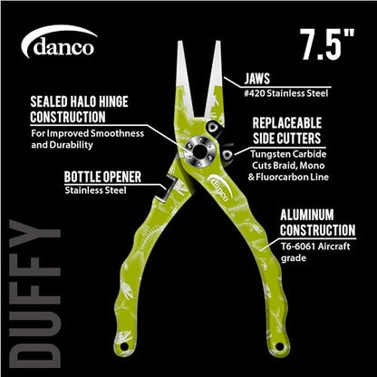 Gambler danco Duffy 7.5-inch Fishing Needle Nose Pliers with Line Cutters, Aircraft Grade Aluminum Fishing Gear, Saltwater Resistant Fishing Tools, Rubberized Pain (Chartreuse Fish Skeleton) - color: Chartreuse Fish Skeleton