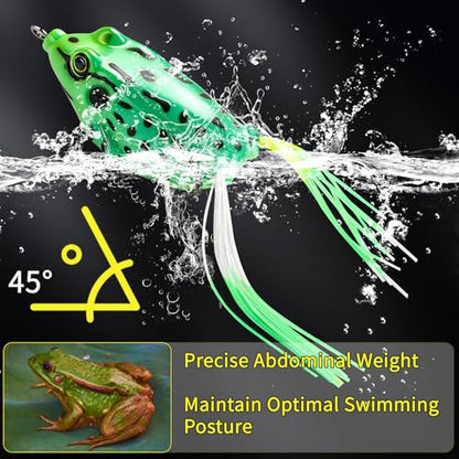 Frog Fishing Lures 6PCS, Topwater Weedless Soft Baits with Spinner Tail, Floating Hollow Body for Bass, Pike, Trout - Freshwater & Saltwater
