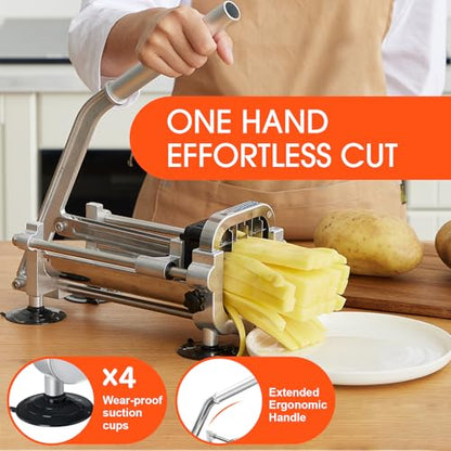 French Fry Cutter, Stainless Steel Potato Cutter with 1/2 Inch and 3/8 Inch Blades, (Manual Cutter, 1/2'' & 3/8'' Blade) - color: Manual Cutter, size: 1/2 Inch & 3/8 Inch