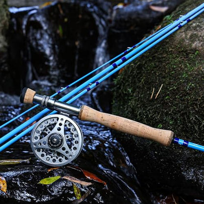 Sougayilang Fly Fishing Combo, 4 Piece Fly Rod and CNC Machined Aluminum Alloy Reel Complete Starter Package with Rod Bag - color: Fly Fishing Combo #8-Silver