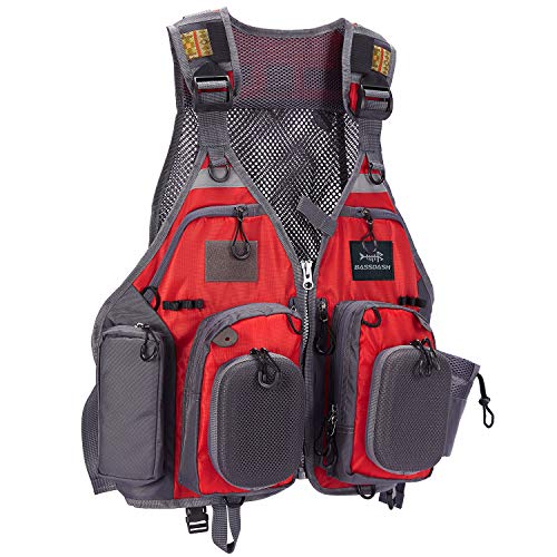 BASSDASH Strap Fishing Vest Adjustable for Men and Women, for Fly Bass Fishing and Outdoor Activities - color: F22 - Red