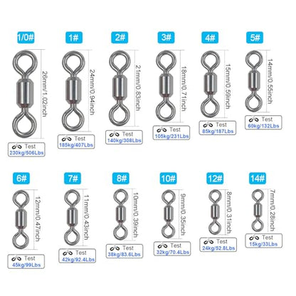 100 Pcs Fishing Swivels Saltwater, 100% 304 Stainless Steel Power Swivel Corrosion Resistance Barrel Swivels High Strength Freshwater Fishing Line Lure Leader Connectors - size: 2# 0.83" / 300 LB