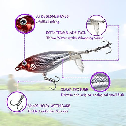 Top Water Fishing Lures 4PCS Fishing Lure for Bass Trout Pike Perch, Floating Bass Bait with Propeller Tail,Topwater Lure for Freshwater Saltwater