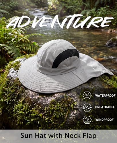 Home Prefer UPF 50+ Sun Hats for Men Women Wide Brim Fishing Hat with Neck Flap UV Protection Sunblock Safari Bucket Hat - color: Light Grey