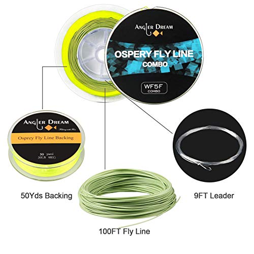 100FT WF3F WF5F WF8 Fly Fishing Line Combo Weight Forward Fly Line with Braided Backing Tapered Leader Preload Fly Line with Welded Loop - color: Moss Green, size: WF 8F Fly Line Combo