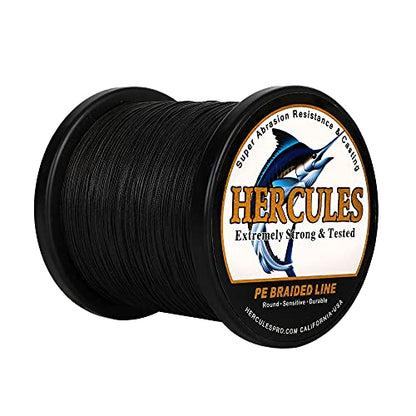 HERCULES Braided Fishing Line 12 Strands, 100-2000m 109-2196 Yards Braid Fish Line, 10lbs-420lbs Test PE Lines for Saltwater Freshwater - color: Black - 12 Strands, size: 15lbs - 2000m - 0.16mm