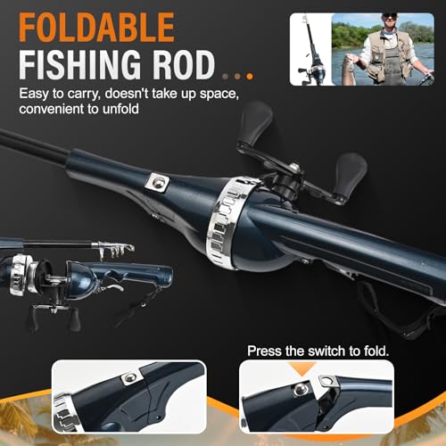 Foldable Fishing Rod, 2025 New Easy Fish Collapsible Folding Pole, Pocket Telescopic Fishing Rod with Reel Combo, Rod and Wheel Integrated