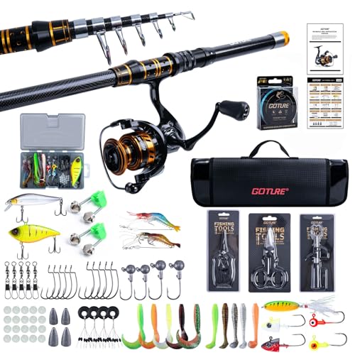 Goture Fishing Rod and Reel Combos,1.8M-2.7M Telescopic Fishing Pole Spinning Reel Line Lures Set with Carrier Bag,Telescopic Rod Kit for Starter Travel Saltwater Freshwater Gear Gift - color: B2:Fishing Pole Kit with Carrier Bag, size: 9 ft/2.7 m